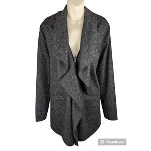 LYSSE Sweater Coat Charcoal Gray Wool Waterfall Drape Modal Linen M